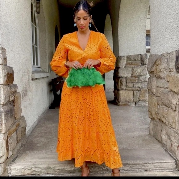 NWT Zara embroidered openwork neon orange dress bloggers fave. - Picture 7 of 14